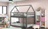 Twin over Twin Low Bunk Bed, House Bed with Ladder , Gray(OLD SKU:WF197808AAE) - Home Elegance USA