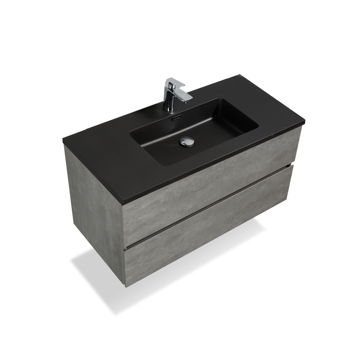 35'' Wall Mounted Single Bathroom Vanity in Ash Gray With Matte Black Solid Surface Vanity Top