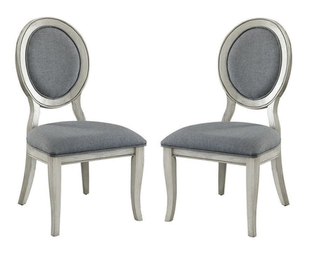 Transitional Antique White and Gray Side Chairs Set of 2 Chairs Dining Room Furniture Padded fabric seat - Home Elegance USA