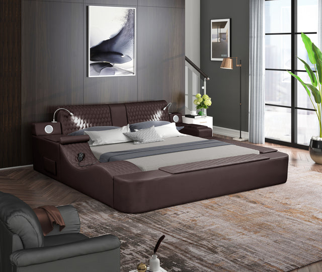 Zoya Smart Multifunctional King Size Bed Made with Wood in Brown - Home Elegance USA