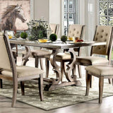 Natural Tone Beige Solid wood Rustic Style Dining Table 9pc Set Dining Room Furniture Table w Leaf and 8 Side Chairs Tufted Chairs - Home Elegance USA