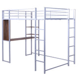 Full Size Metal Loft Bed with 2 Shelves and one Desk ,Silver (Old SKU: LP000091AAN )