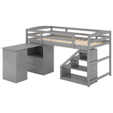 Twin Size Loft Bed with Multifunctional Movable Built-in Desk and and Staircase,Gray(OLD SKU:GX000925AAK) - Home Elegance USA