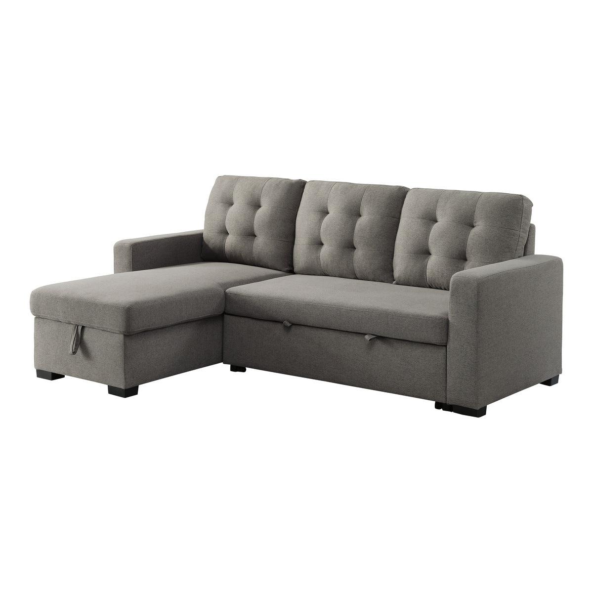 Cornish 2 Piece Reversible Sectional With Pull - Out Bed And Hidden Storage In Gray 9314Gy*Sc | Home Elegance USA