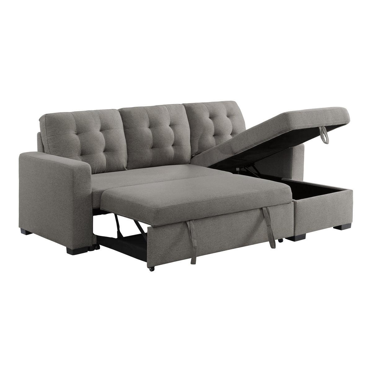 Cornish 2 Piece Reversible Sectional With Pull - Out Bed And Hidden Storage In Gray 9314Gy*Sc | Home Elegance USA