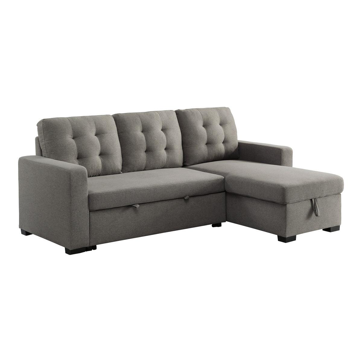 Cornish 2 Piece Reversible Sectional With Pull - Out Bed And Hidden Storage In Gray 9314Gy*Sc | Home Elegance USA