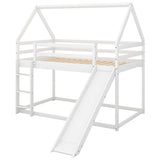 Twin Size Bunk House Bed with Slide and Ladder,White - Home Elegance USA