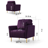 Mid Century Modern Sectional Sofa Set, Couch Sets for Living Room 3 Pieces, 2 Piece Fabric Arm Chair and 1 Piece Loveseat Set For Living Room, Purple Velvet Home Elegance USA