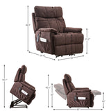 Large size Electric Power Lift Recliner Chair Sofa for Elderly, 8 point vibration Massage and lumber heat, Remote Control, Side Pockets, cozy fabric, overstuffed arm, heavy duty 230LB Home Elegance USA