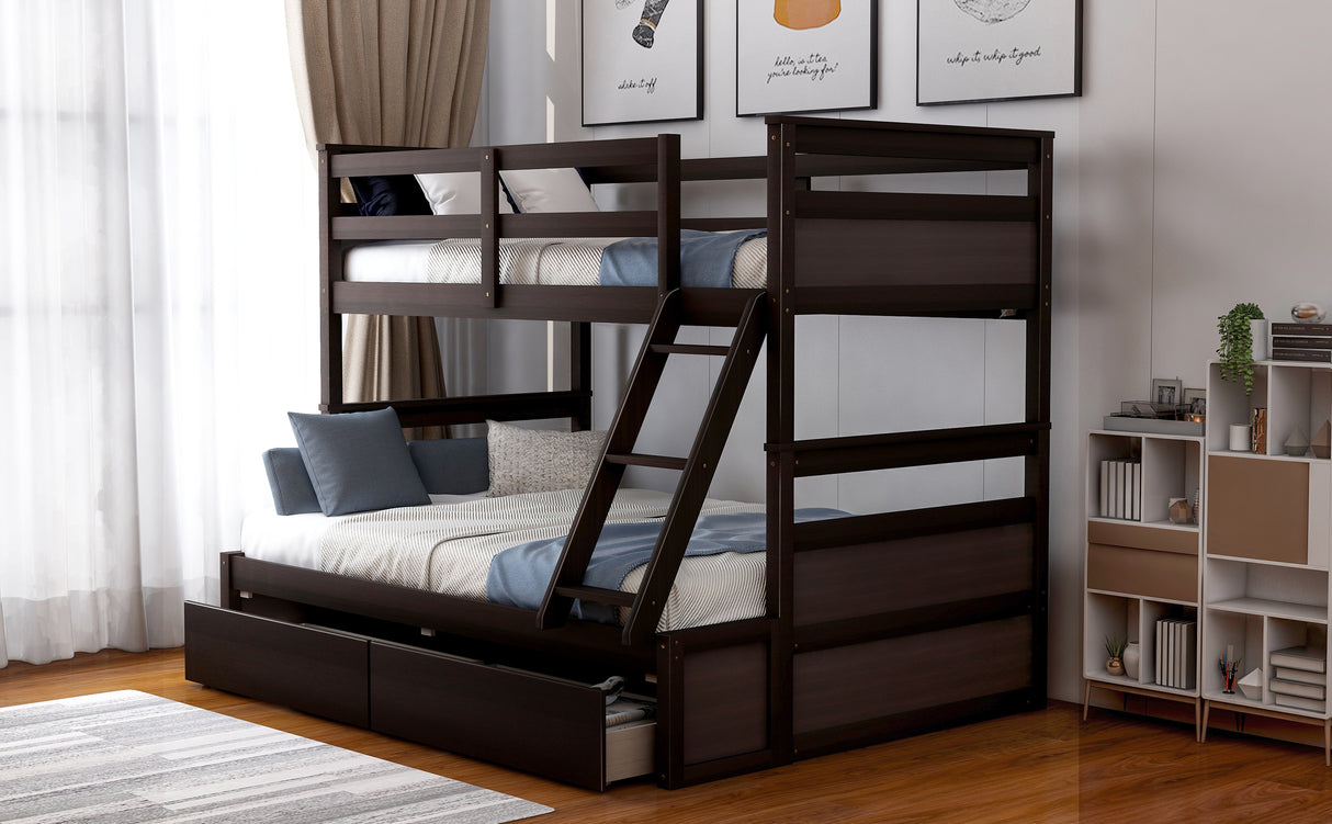 Twin over Full Bunk Bed with Storage - Espresso(OLD SKU :LP000022AAP) - Home Elegance USA