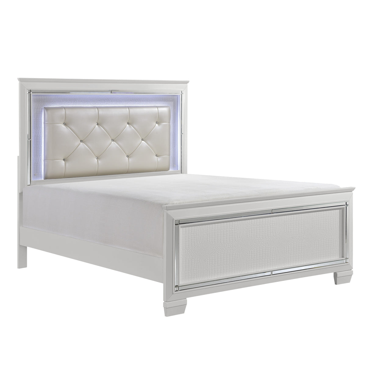 Glamorous Design Bedroom Furniture 1pc Queen Bed Button-Tufted LED Headboard White Finish Faux Alligator Embossed Textured Panels Bed - Home Elegance USA