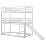 Twin over Twin over Twin Adjustable Triple Bunk Bed with Ladder and Slide,White(OLD SKU:SM000508AAK) - Home Elegance USA