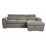 Berel 2 - Piece Sectional With Pull - Out Bed And Adjustable Headrests In Brown 9355Br*22Lrc | Home Elegance USA