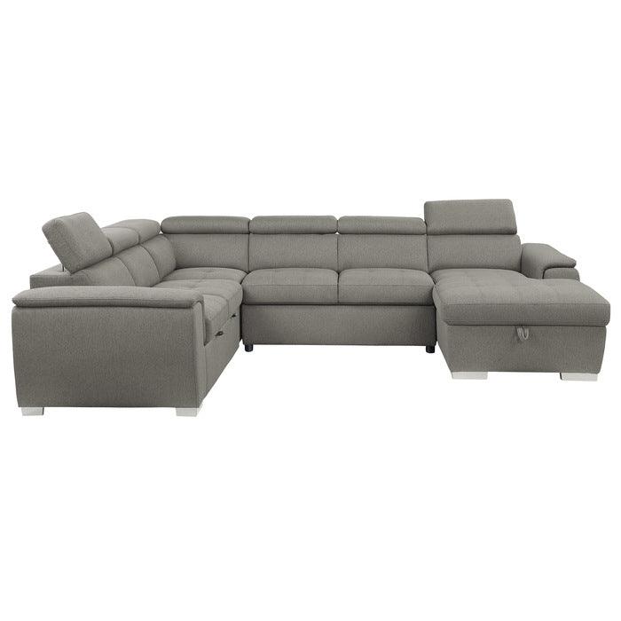 Berel 4 - Piece Sectional With Pull - Out Bed And Adjustable Headrests In Brown 9355Br*42Lrc | Home Elegance USA