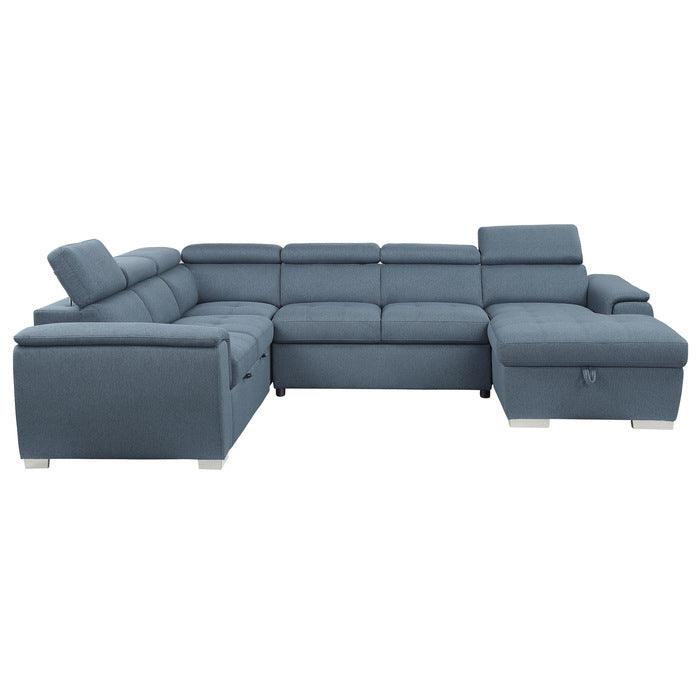 Berel 4 - Piece Sectional With Pull - Out Bed And Adjustable Headrests In Blue 9355Bu*42Lrc | Homelegance | Home Elegance USA