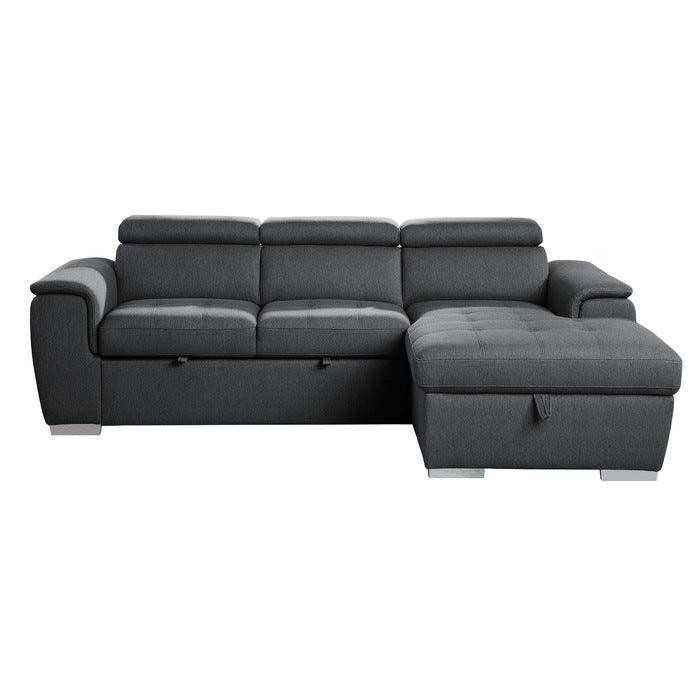 Berel 2 - Piece Sectional With Pull - Out Bed And Adjustable Headrests In Charcoal 9355Cc*22Lrc | Home Elegance USA