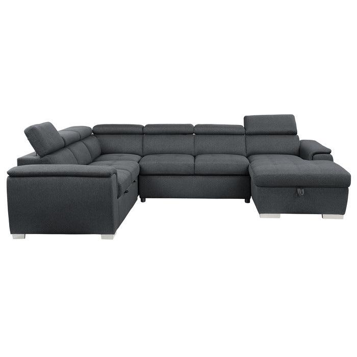 Berel 4 - Piece Sectional With Pull - Out Bed And Adjustable Headrests In Charcoal 9355Cc*42Lrc | Home Elegance USA