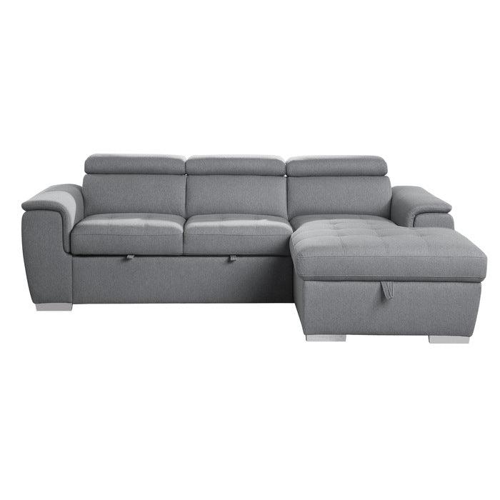 Berel 2 - Piece Sectional With Pull - Out Bed And Adjustable Headrests In Gray 9355Gy*22Lrc | Homelegance | Home Elegance USA