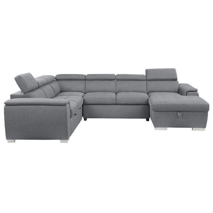 Berel 4 - Piece Sectional With Pull - Out Bed And Adjustable Headrests In Gray 9355Gy*42Lrc | Homelegance | Home Elegance USA