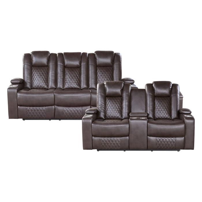 Caelan 2 Piece Power Reclining Sofa Set In Dark Brown 9366Db*2Pwh | Homelegance | Home Elegance USA