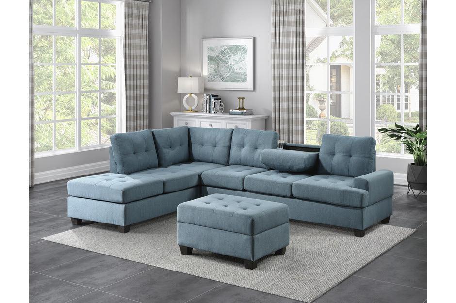 Homelegance - Dunstan 3-Piece Reversible Sectional With Ottoman In Blue - 9367Bu*Sc-4