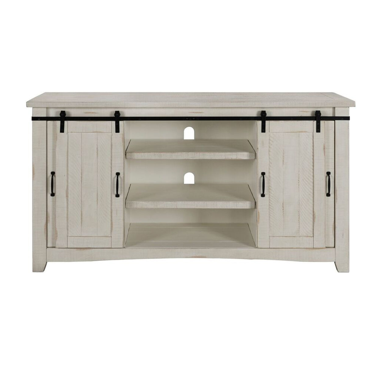 65 Inch Wooden TV Stand with 2 Open Shelves, Antique White and Black Home Elegance USA