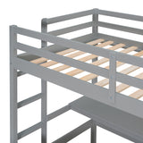 Twin size Loft Bed with Desk and Writing Board, Wooden Loft Bed with Desk & 2 Drawers Cabinet- Gray - Home Elegance USA