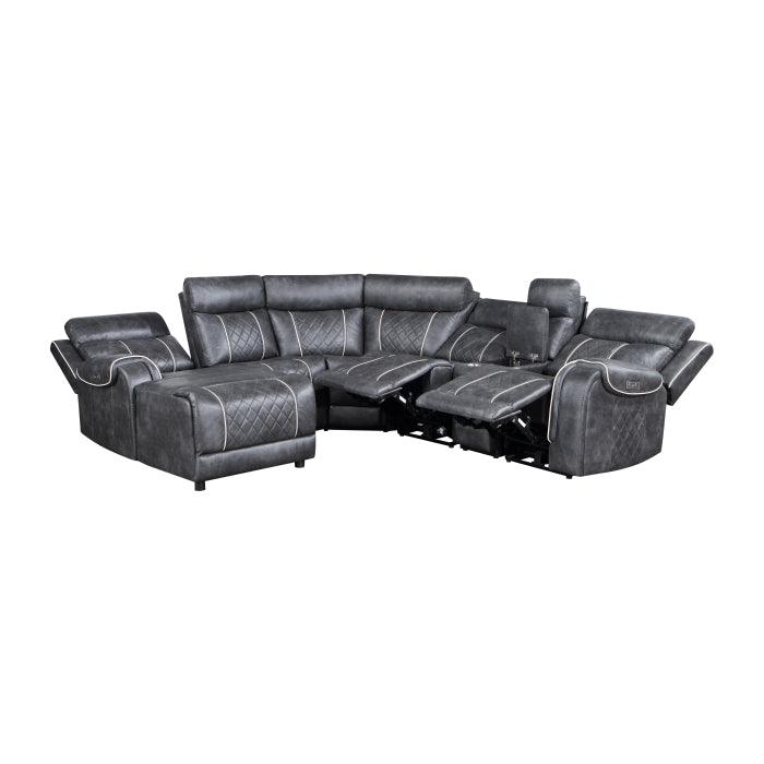 Homelegance - Gabriel 6-Piece Modular Power Reclining Sectional With Left Chaise In Gray - 9377Gry*6Lcrrpw