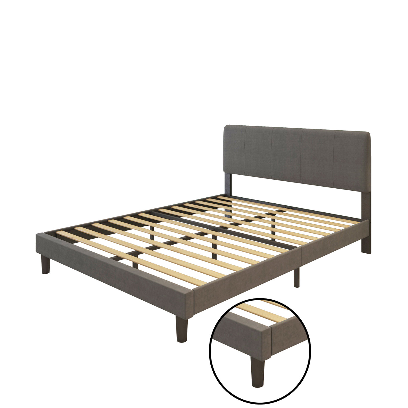 TWIN Upholstered Headboard Platform Bed Frame ,With wood Slat Support,  Easy Assembly,  Dark Grey - Home Elegance USA