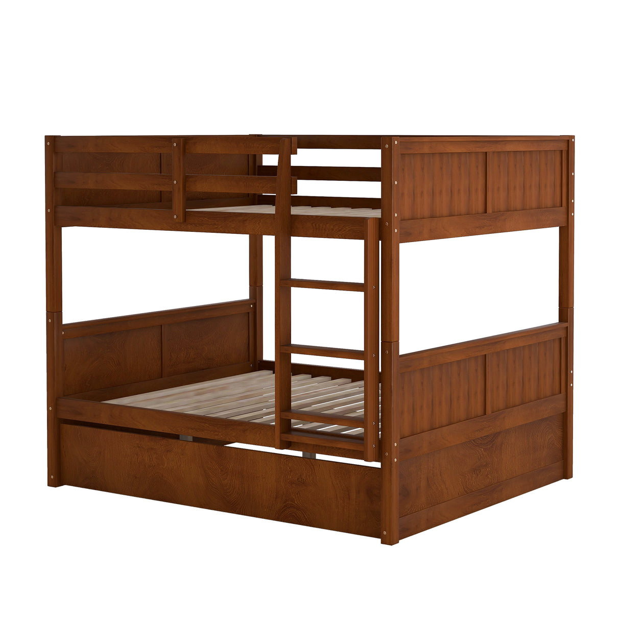 Full Over Full Bunk Bed with Twin Size Trundle, Walnut （ old sku: LP000250AAL) - Home Elegance USA