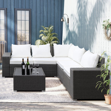 Garden furniture set, outdoor furniture set of 6 pieces, PE rattan segmented,no assembly required, grey