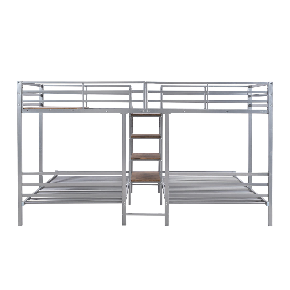 Metal Twin over Twin & Twin Bunk Bed, Triple Bunk Bed with Storage Shelves Staircase, Silver - Home Elegance USA