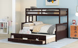 Twin-Over-Full Bunk Bed with Twin size Trundle , Separable Bunk Bed with Drawers for Bedroom - Espresso - Home Elegance USA