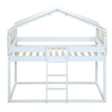 Twin Over Twin Bunk Bed Wood Bed with Tent, White - Home Elegance USA