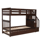 Stairway Twin-Over-Twin Bunk Bed with Twin size Trundle for Bedroom, Dorm, Adults, Espresso( old sku: LP000209AAP ) - Home Elegance USA