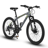 S24102  Elecony Saver100 24 Inch Mountain Bike Boys Girls, Gray Steel  Frame, Shimano 21 Speed Mountain Bicycle with Daul Disc Brakes and Front Suspension MTB