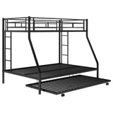 Twin over Full Bed with Sturdy Steel Frame, Bunk Bed with Twin Size Trundle, Two-Side Ladders, Black(OLD SKU:MF194424AAB) - Home Elegance USA