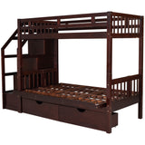 Twin over Full Bunk Bed with Two Drawers and Staircase, Down Bed can be Converted into Daybed,Espresso Home Elegance USA