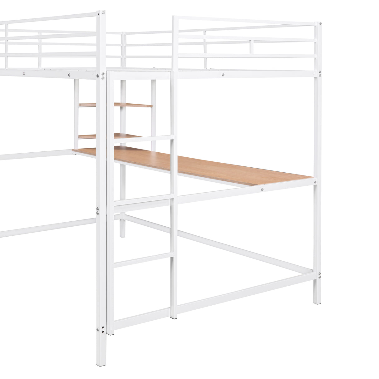 Full Metal Loft Bed with Desk and Shelve, White - Home Elegance USA