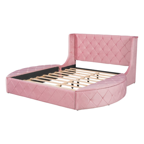 Upholstered Platform Bed Queen Size Storage Velvet Bed with Wingback Headboard and 1 Big Drawer,2 Side Storage Stool(Pink) - Home Elegance USA