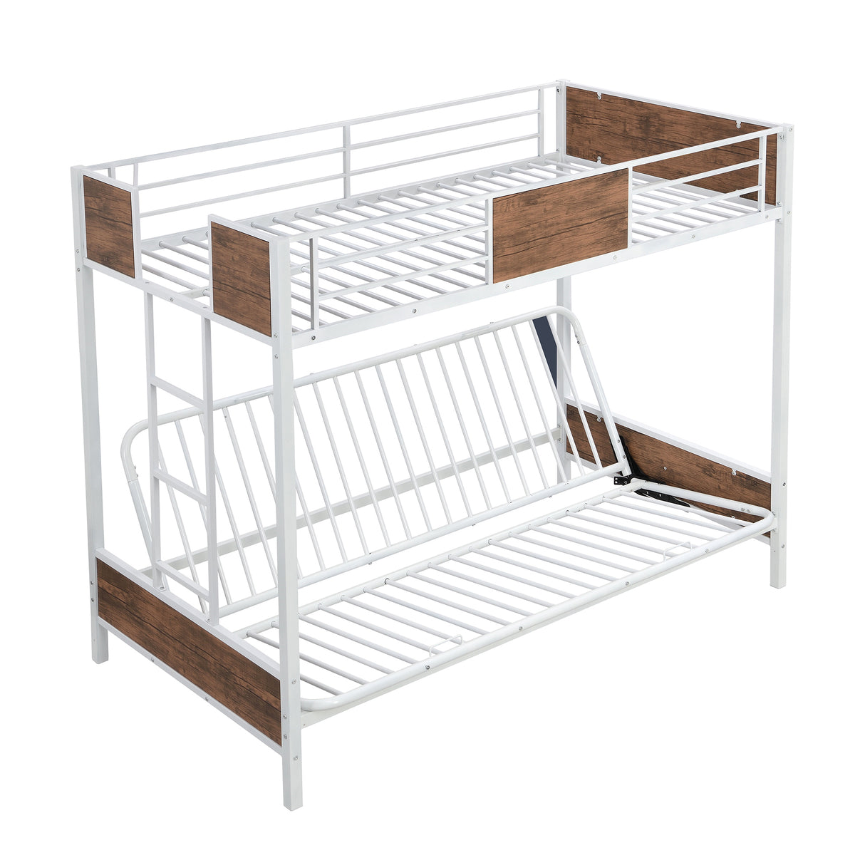 Twin-Over-Futon Bunk Bed, Metal Futon Bunk Bed Frame with Guardrails and Ladder(White)(OLD SKU:LP000096AAK) - Home Elegance USA