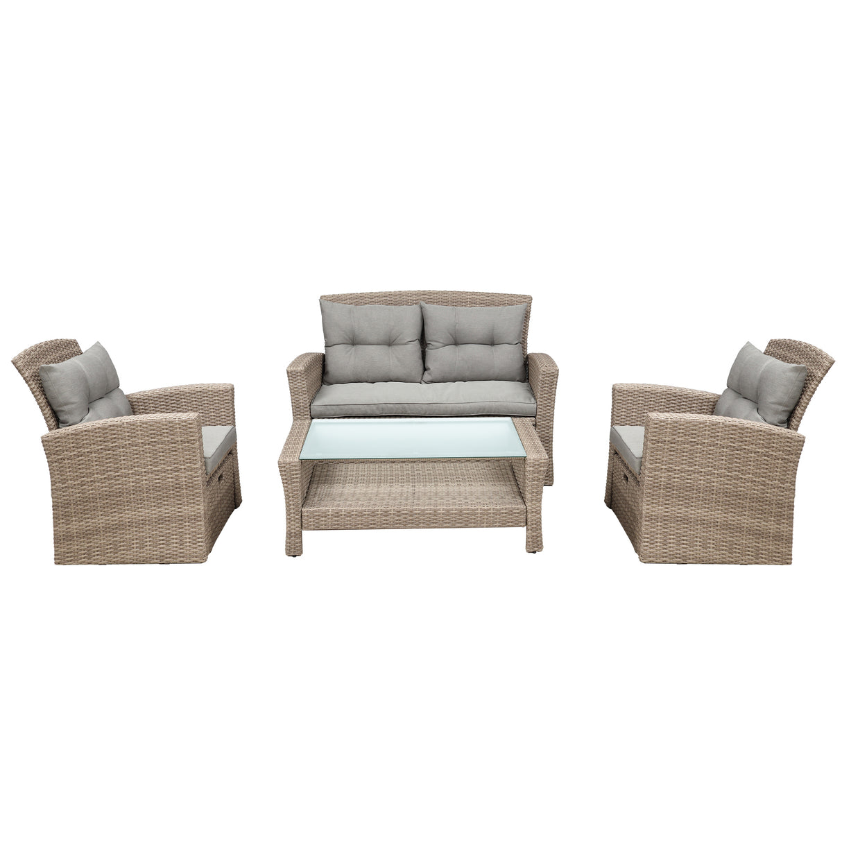 U-style Patio Furniture Set, 4 Piece Outdoor Conversation Set All Weather Wicker Sectional Sofa with Ottoman and Cushions