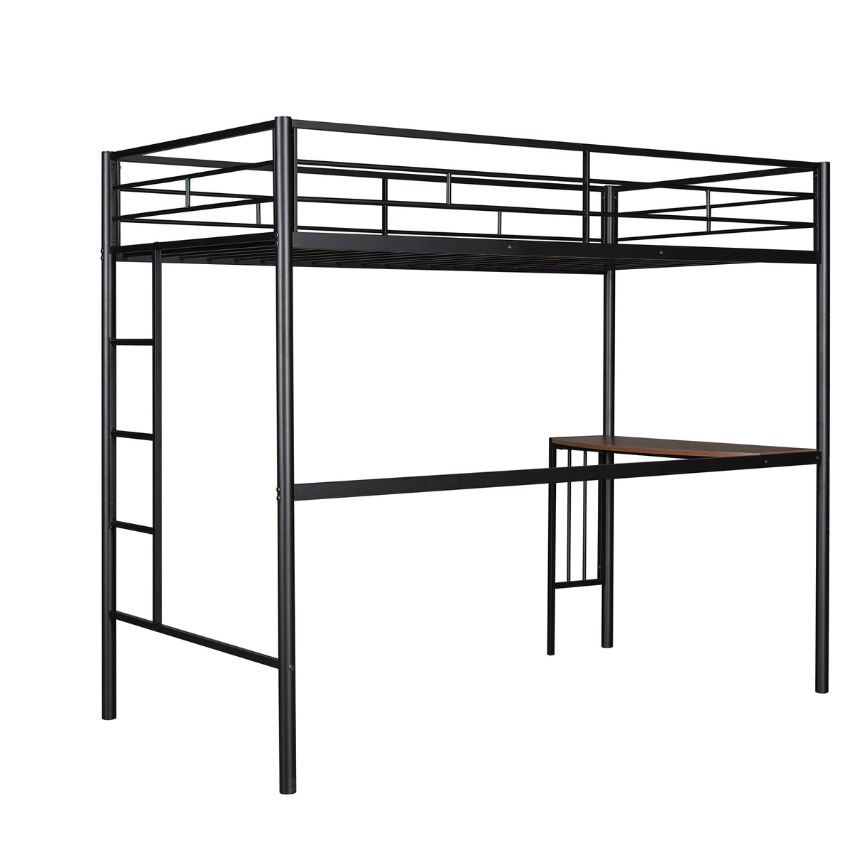 Twin Over Full Metal Bunk Bed with Desk, Ladder and Quality Slats for Bedroom, Metallic Black（OLD SKU :LP000092AAB） - Home Elegance USA