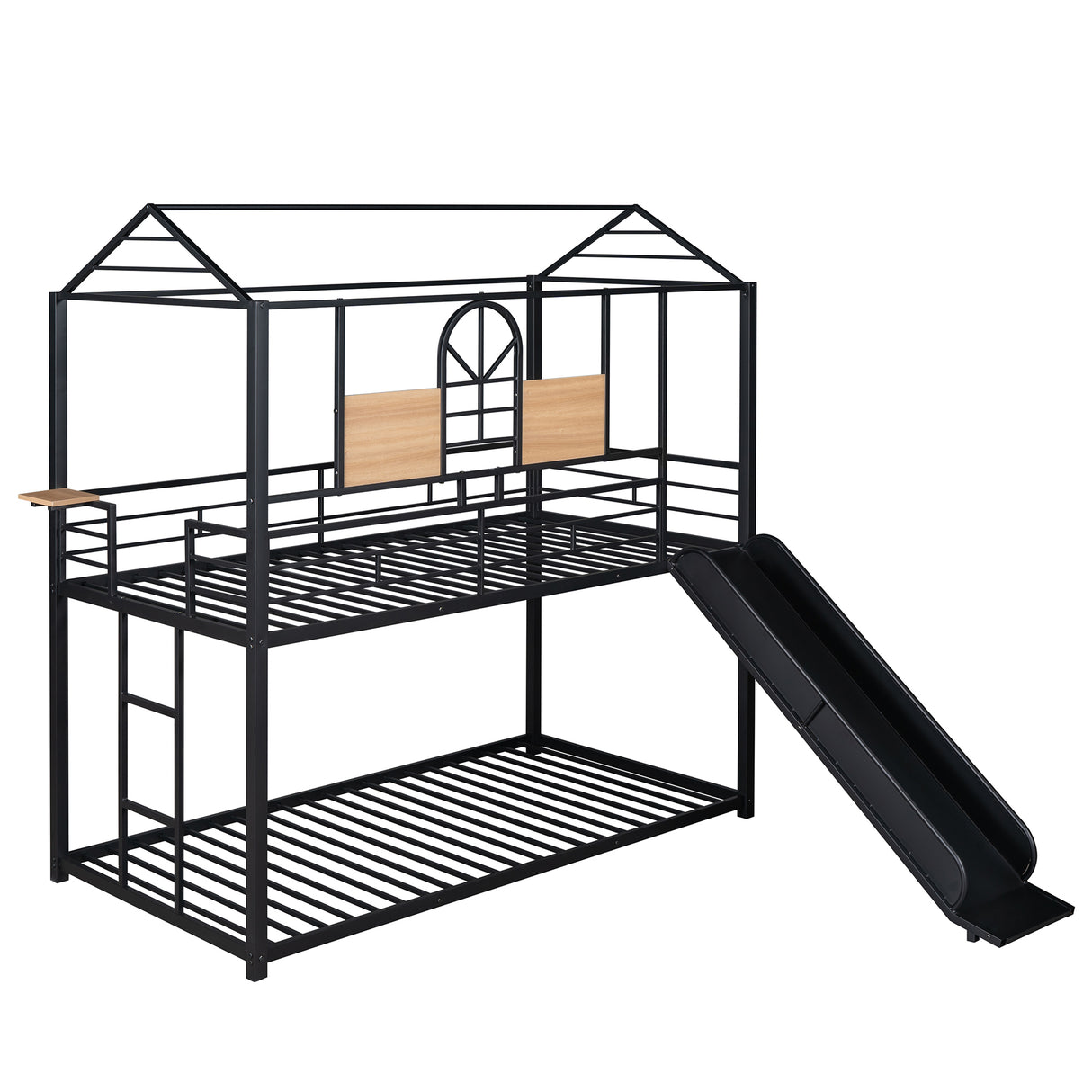 Twin Over Twin Metal Bunk Bed ,Metal Housebed With Slide,Three Colors Available.(Black with Black  Slide)(OLD SKU :LP000095AAB) - Home Elegance USA