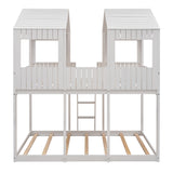 Full Over Full WoodBunk Bed with Roof, Window, Guardrail, Ladder(White)( old sku: LP000031AAK ) - Home Elegance USA