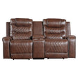Putnam Power Double Reclining Love Seat With Center Console, Receptacles And Usb Port In Brown 9405Br-2Pw | Homelegance