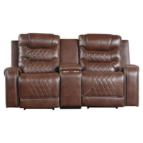 Putnam Power Double Reclining Love Seat With Center Console, Receptacles And Usb Port In Brown 9405Br-2Pw | Homelegance