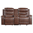 Putnam Double Glider Reclining Love Seat With Center Console, Receptacles And Usb Port In Brown 9405Br-2 | Homelegance