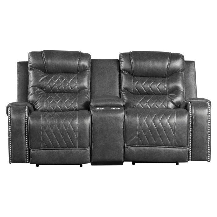 Homelegance - Putnam Power Double Reclining Love Seat With Center Console, Receptacles And Usb Port In Gray - 9405Gy-2Pw