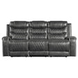 Putnam Double Reclining Sofa With Drop-Down Cup Holders, Receptacles And Usb Ports In Gray 9405Gy-3 | Homelegance
